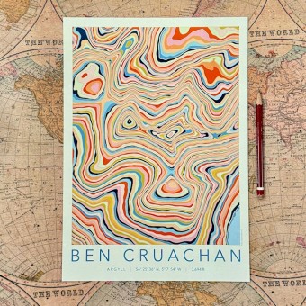 Colourful Topography Map Print - Ben Cruachan