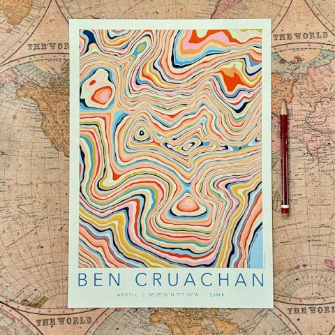 Colourful Topography Map Print - Ben Cruachan Colourful Topography Map Print - Ben Cruachan