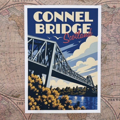 Retro Travel Print Connel Bridge - Made in Scotland Retro Travel Print Connel Bridge - Made in Scotland