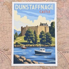 Retro Travel print Dunstaffnage Castle - Made in Scotland