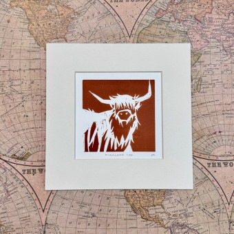 Highland Coo linocut print - Made in Scotland