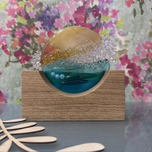 Fused glass Seascape Wave on oak - Made in Scotland