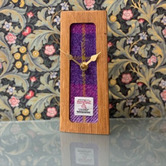 Whisky Barrel standing clock with Harris Tweed - Made in Scotland