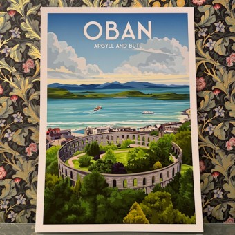 Retro Travel Print Oban McCaig's Tower - Made in Scotland