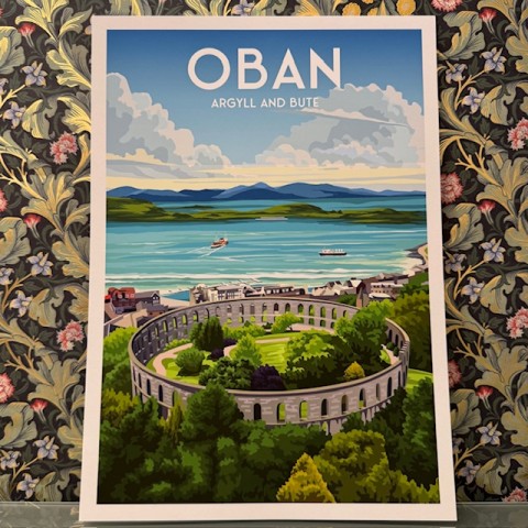 Retro Travel Print Oban McCaig's Tower - Made in Scotland