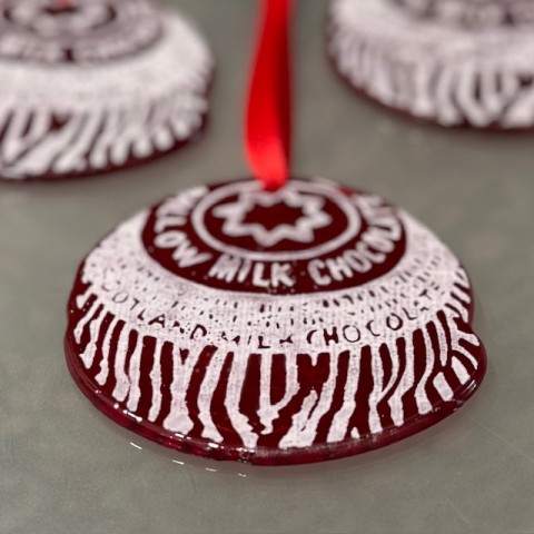 Fused glass hanging decoration Tunnock's Teacake - Made in Scotland Fused glass hanging decoration Tunnock's Teacake - Made in Scotland