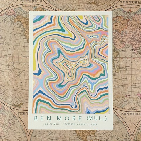 Colourful Topography Map Print - Ben More (Mull)